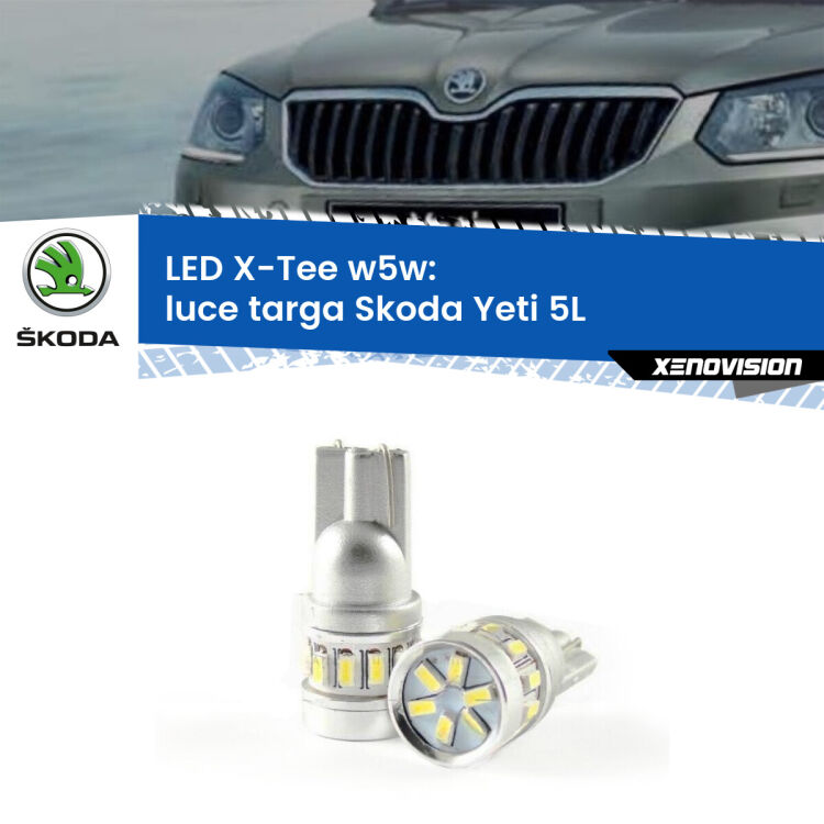 0 Luce Targa LED per Skoda Yeti 5L 2014 - 2017: W5W X-Tee <strong>LED luce targa per Skoda Yeti</strong> 5L 2014 - 2017. Lampade <strong>W5W</strong> modello X-Tee Xenovision top di gamma.