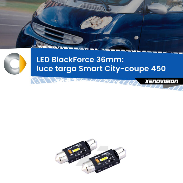 <strong>LED luce targa 36mm per Smart City-coupe</strong> 450 1998 - 2004. Coppia lampadine <strong>C5W</strong>modello BlackForce Xenovision.