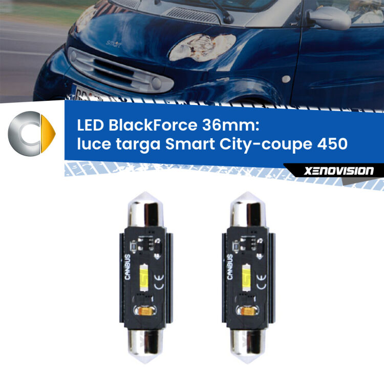 0 Luce Targa LED per Smart City-coupe 450 1998 - 2004: C5W BlackForce 36mm (Coppia) <strong>Luce Targa LED per Smart City-coupe</strong> 450 1998 - 2004. Coppia lampade <strong>C5W</strong> 36mm modello BlackForce canbus.