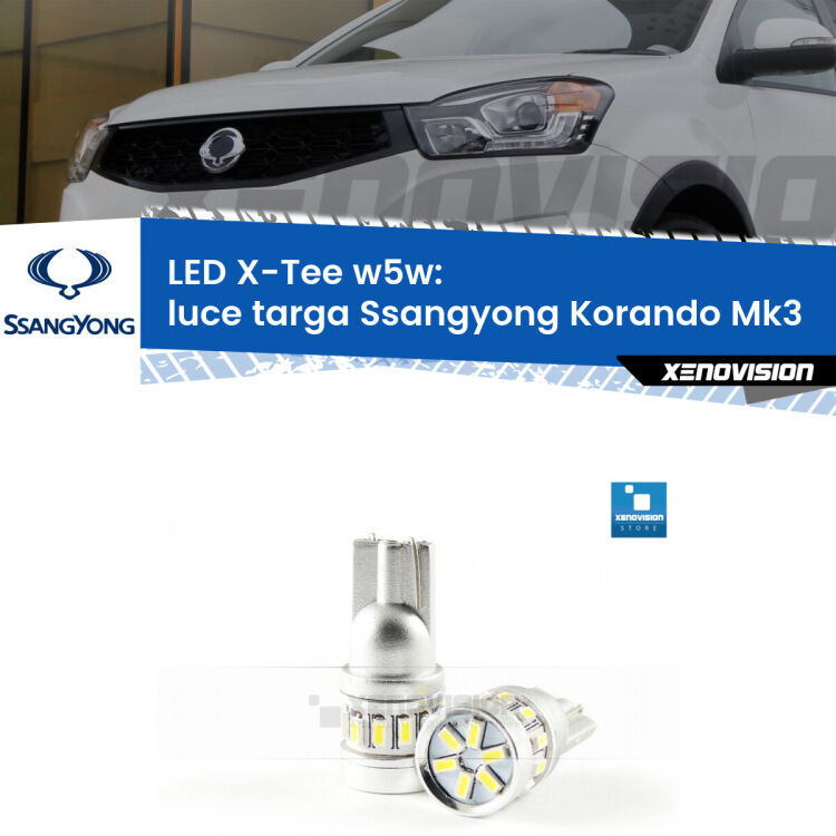 <strong>LED luce targa per Ssangyong Korando</strong> Mk3 2010 - 2019. Lampade <strong>W5W</strong> modello X-Tee Xenovision top di gamma.