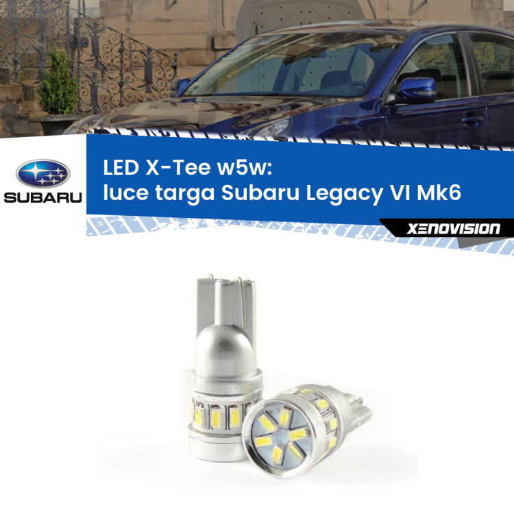 0 Luce Targa LED per Subaru Legacy VI Mk6 2014 - 2019: W5W X-Tee <strong>LED luce targa per Subaru Legacy VI</strong> Mk6 2014 - 2019. Lampade <strong>W5W</strong> modello X-Tee Xenovision top di gamma.