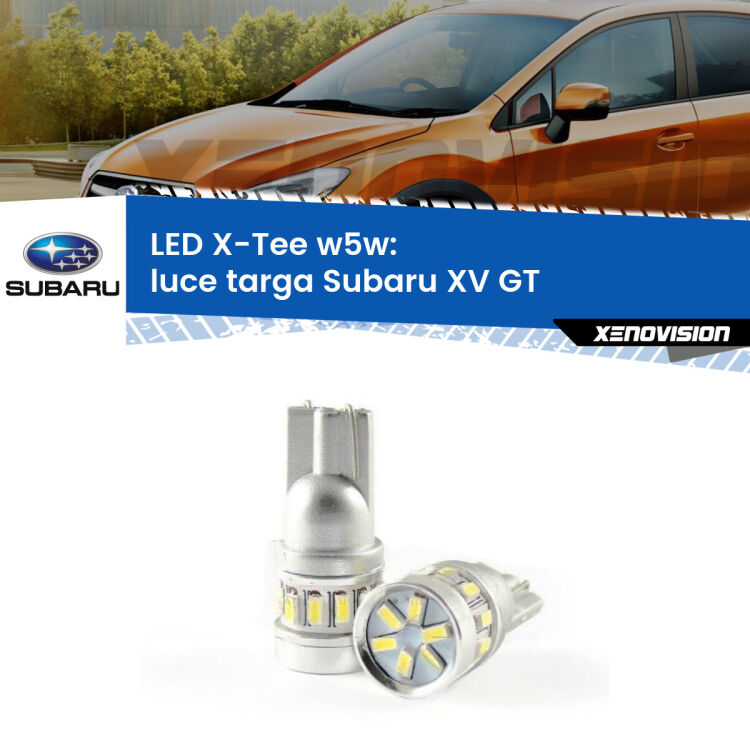 0 Luce Targa LED per Subaru XV GT 2017 - 2021: W5W X-Tee <strong>LED luce targa per Subaru XV</strong> GT 2017 - 2021. Lampade <strong>W5W</strong> modello X-Tee Xenovision top di gamma.