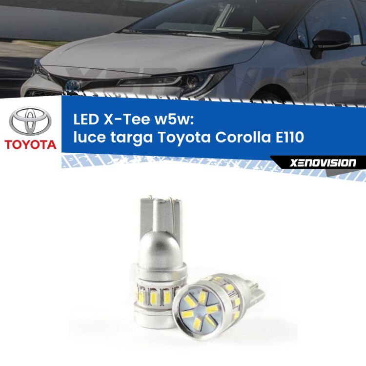 0 Luce Targa LED per Toyota Corolla E110 1997 - 2001: W5W X-Tee <strong>LED luce targa per Toyota Corolla</strong> E110 1997 - 2001. Lampade <strong>W5W</strong> modello X-Tee Xenovision top di gamma.