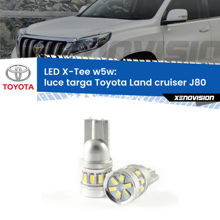 0 Luce Targa LED per Toyota Land cruiser J80 1990 - 1997: W5W X-Tee <strong>LED luce targa per Toyota Land cruiser</strong> J80 1990 - 1997. Lampade <strong>W5W</strong> modello X-Tee Xenovision top di gamma.