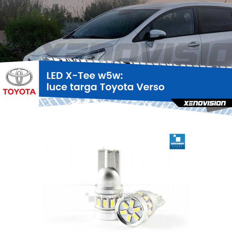 <strong>LED luce targa per Toyota Verso</strong>  2009 - 2018. Lampade <strong>W5W</strong> modello X-Tee Xenovision top di gamma.