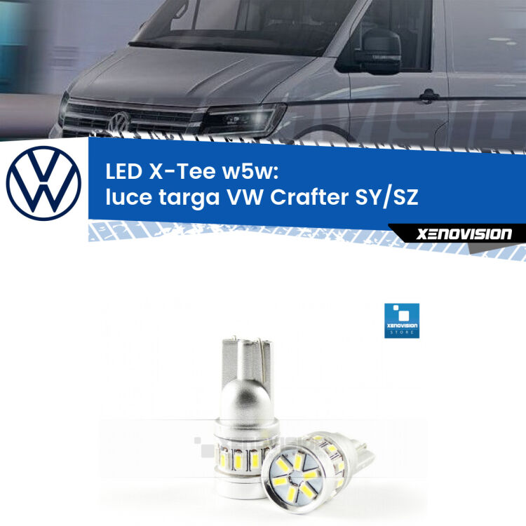 <strong>LED luce targa per VW Crafter</strong> SY/SZ 2016 in poi. Lampade <strong>W5W</strong> modello X-Tee Xenovision top di gamma.