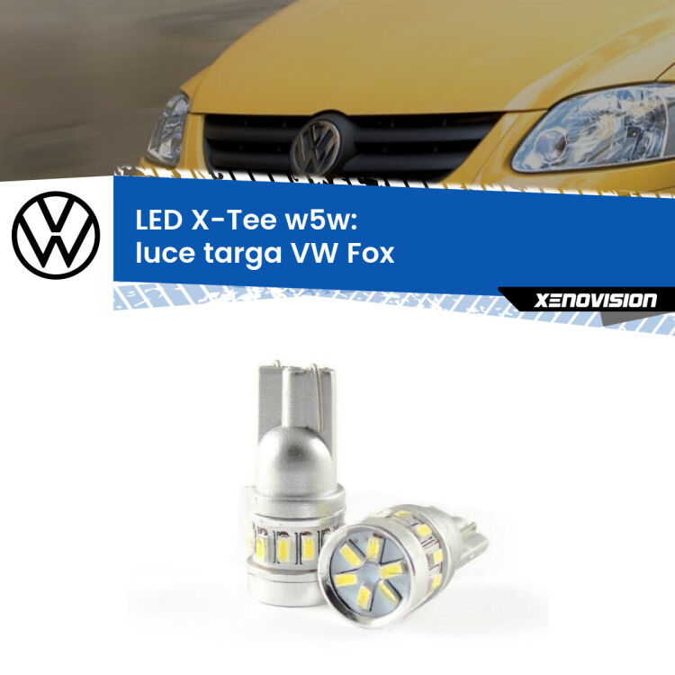 0 Luce Targa LED per VW Fox 2003 - 2014: W5W X-Tee <strong>LED luce targa per VW Fox</strong> 2003 - 2014. Lampade <strong>W5W</strong> modello X-Tee Xenovision top di gamma.