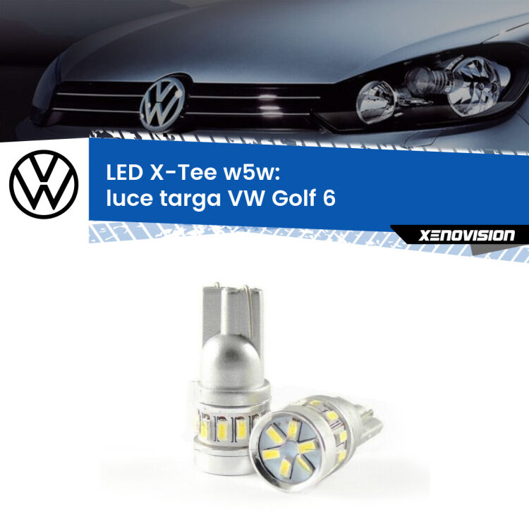 0 Luce Targa LED per VW Golf 6  2008 - 2011: W5W X-Tee <strong>LED luce targa per VW Golf 6</strong>  2008 - 2011. Lampade <strong>W5W</strong> modello X-Tee Xenovision top di gamma.