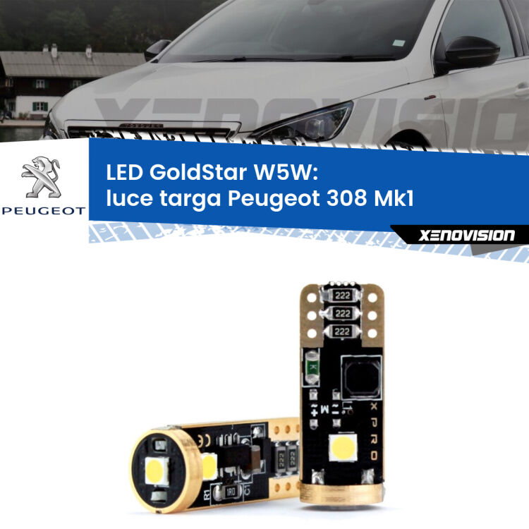0 Luce Targa LED Peugeot 308 Mk1 2007 - 2012: T10 GoldStar <strong>Luce Targa LED Peugeot 308</strong> Mk1 2007 - 2012: ottima luminosità a 360 gradi. Si inseriscono ovunque. Canbus, Top Quality.