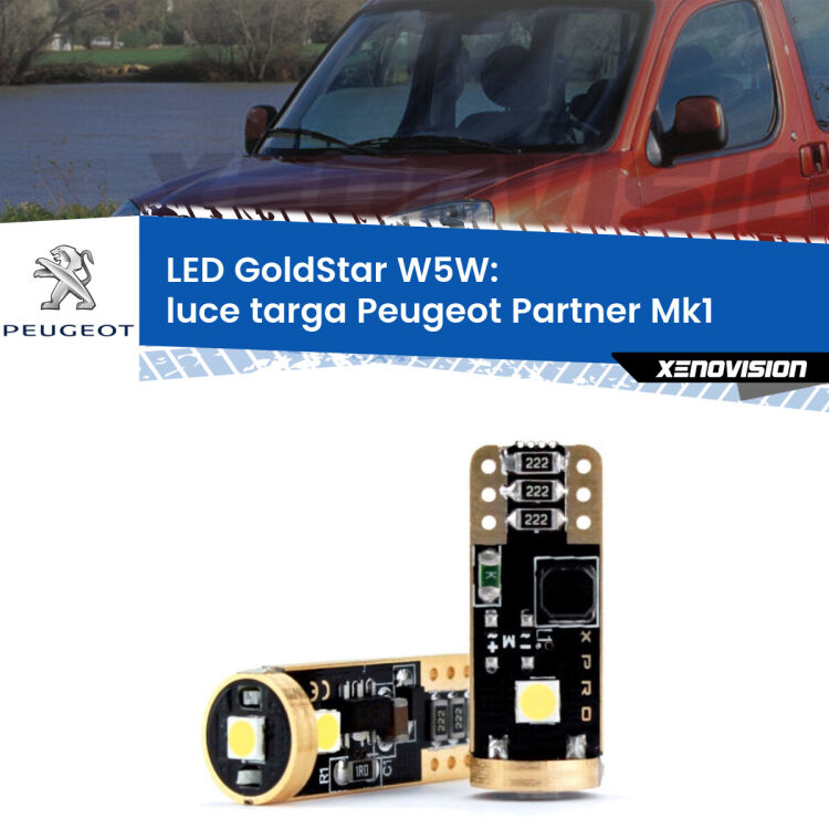 0 Luce Targa LED Peugeot Partner Mk1 1996 - 2007: T10 GoldStar <strong>Luce Targa LED Peugeot Partner</strong> Mk1 1996 - 2007: ottima luminosità a 360 gradi. Si inseriscono ovunque. Canbus, Top Quality.