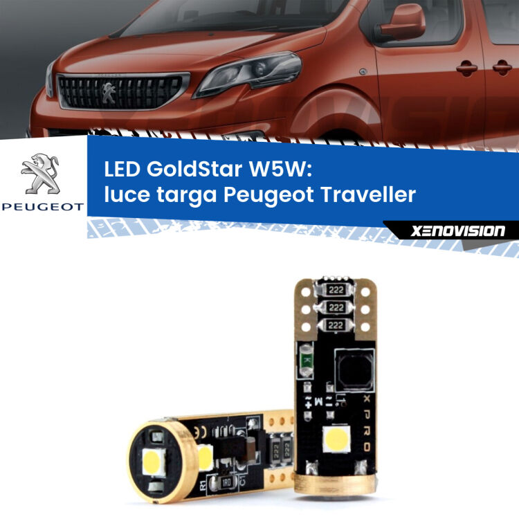 0 Luce Targa LED Peugeot Traveller 2016 in poi: T10 GoldStar <strong>Luce Targa LED Peugeot Traveller</strong> 2016 in poi: ottima luminosità a 360 gradi. Si inseriscono ovunque. Canbus, Top Quality.