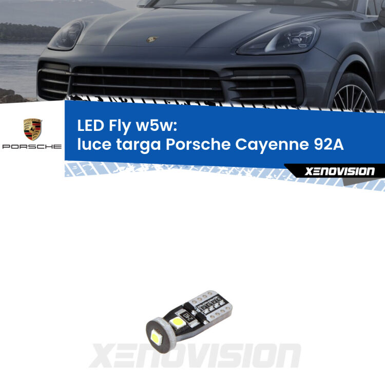 <strong>luce targa LED per Porsche Cayenne</strong> 92A 2010 - 2014. Coppia lampadine <strong>w5w</strong> Canbus compatte modello Fly Xenovision.