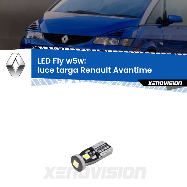 <strong>luce targa LED per Renault Avantime</strong>  2001 - 2003. Coppia lampadine <strong>w5w</strong> Canbus compatte modello Fly Xenovision.