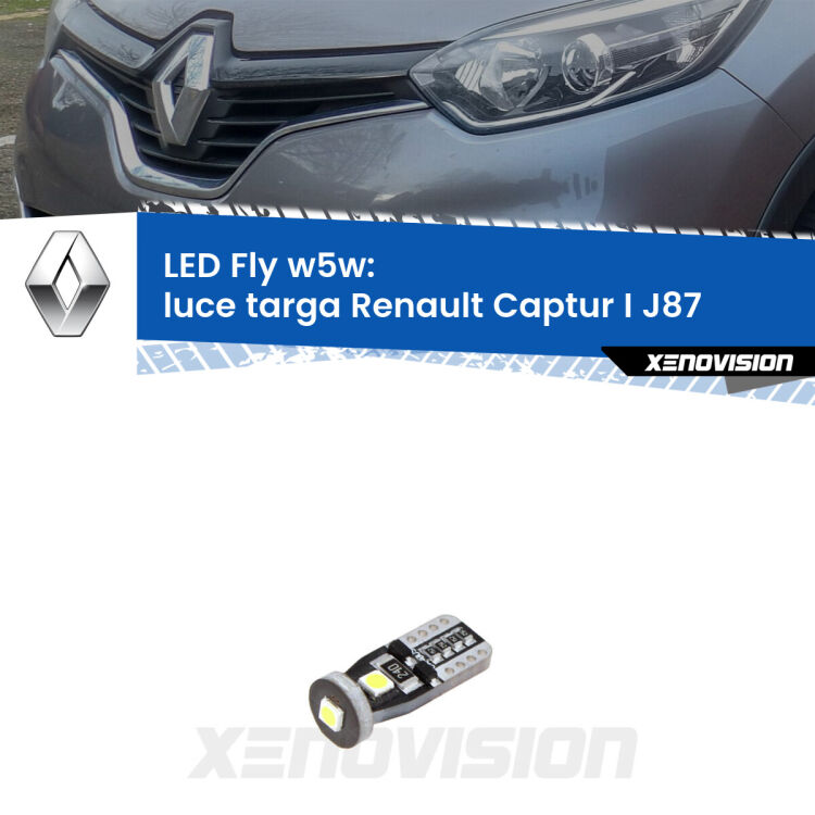<strong>luce targa LED per Renault Captur I</strong> J87 2013 - 2015. Coppia lampadine <strong>w5w</strong> Canbus compatte modello Fly Xenovision.