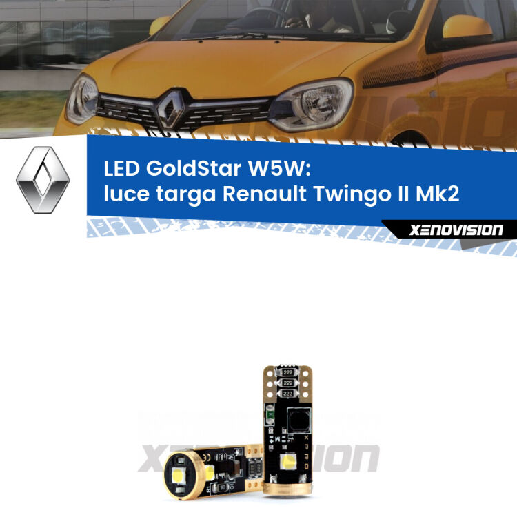 <strong>Luce Targa LED Renault Twingo II</strong> Mk2 2007 - 2013: ottima luminosità a 360 gradi. Si inseriscono ovunque. Canbus, Top Quality.