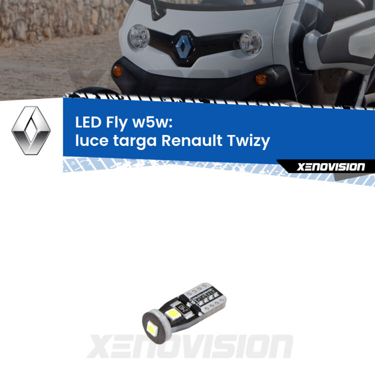 <strong>luce targa LED per Renault Twizy</strong>  2012 in poi. Coppia lampadine <strong>w5w</strong> Canbus compatte modello Fly Xenovision.
