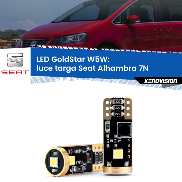 0 Luce Targa LED Seat Alhambra 7N 2010 in poi: T10 GoldStar <strong>Luce Targa LED Seat Alhambra</strong> 7N 2010 in poi: ottima luminosità a 360 gradi. Si inseriscono ovunque. Canbus, Top Quality.