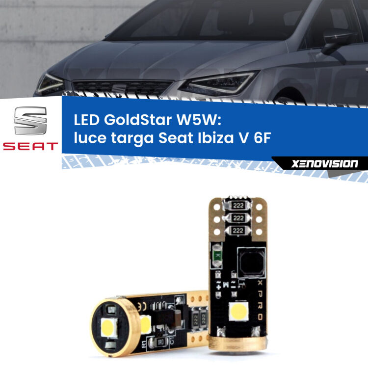 0 Luce Targa LED Seat Ibiza V 6F 2017 in poi: T10 GoldStar <strong>Luce Targa LED Seat Ibiza V</strong> 6F 2017 in poi: ottima luminosità a 360 gradi. Si inseriscono ovunque. Canbus, Top Quality.