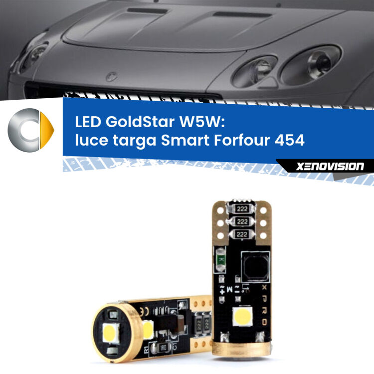 0 Luce Targa LED Smart Forfour 454 2004 - 2006: T10 GoldStar <strong>Luce Targa LED Smart Forfour</strong> 454 2004 - 2006: ottima luminosità a 360 gradi. Si inseriscono ovunque. Canbus, Top Quality.