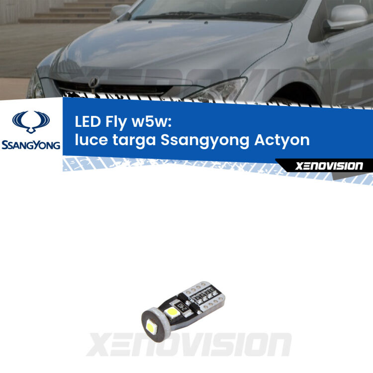 <strong>luce targa LED per Ssangyong Actyon</strong>  2006 - 2017. Coppia lampadine <strong>w5w</strong> Canbus compatte modello Fly Xenovision.