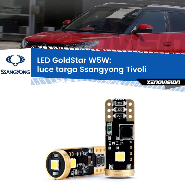 0 Luce Targa LED Ssangyong Tivoli  2015 in poi: T10 GoldStar <strong>Luce Targa LED Ssangyong Tivoli</strong>  2015 in poi: ottima luminosità a 360 gradi. Si inseriscono ovunque. Canbus, Top Quality.