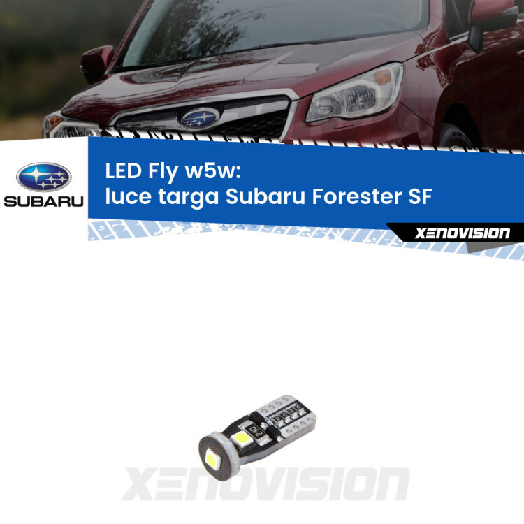 <strong>luce targa LED per Subaru Forester</strong> SF 1997 - 2002. Coppia lampadine <strong>w5w</strong> Canbus compatte modello Fly Xenovision.