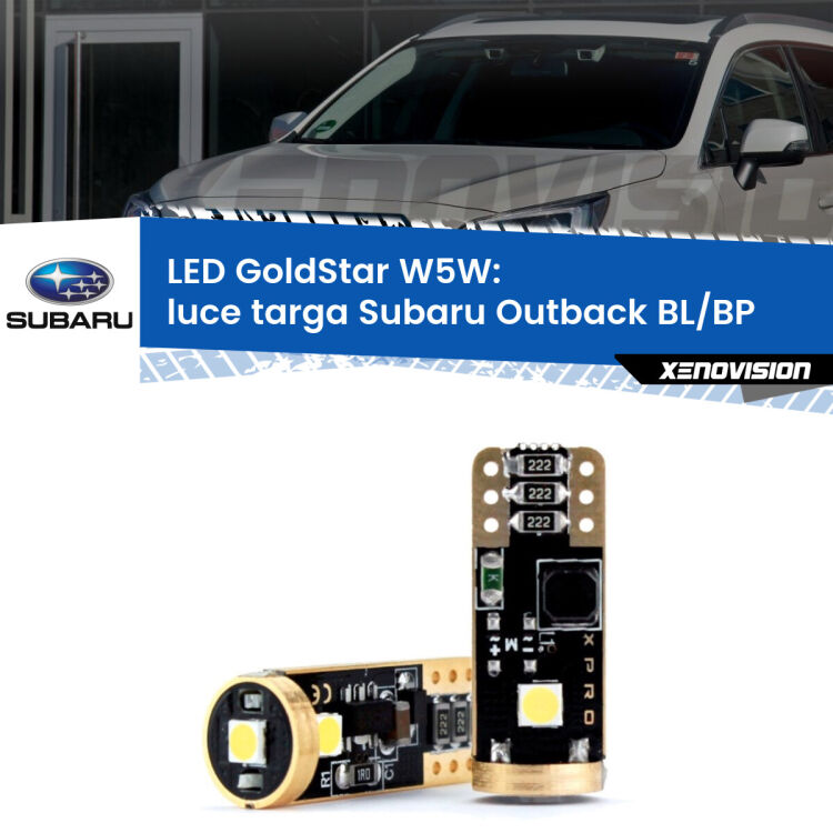 0 Luce Targa LED Subaru Outback BL/BP 2003 - 2009: T10 GoldStar <strong>Luce Targa LED Subaru Outback</strong> BL/BP 2003 - 2009: ottima luminosità a 360 gradi. Si inseriscono ovunque. Canbus, Top Quality.