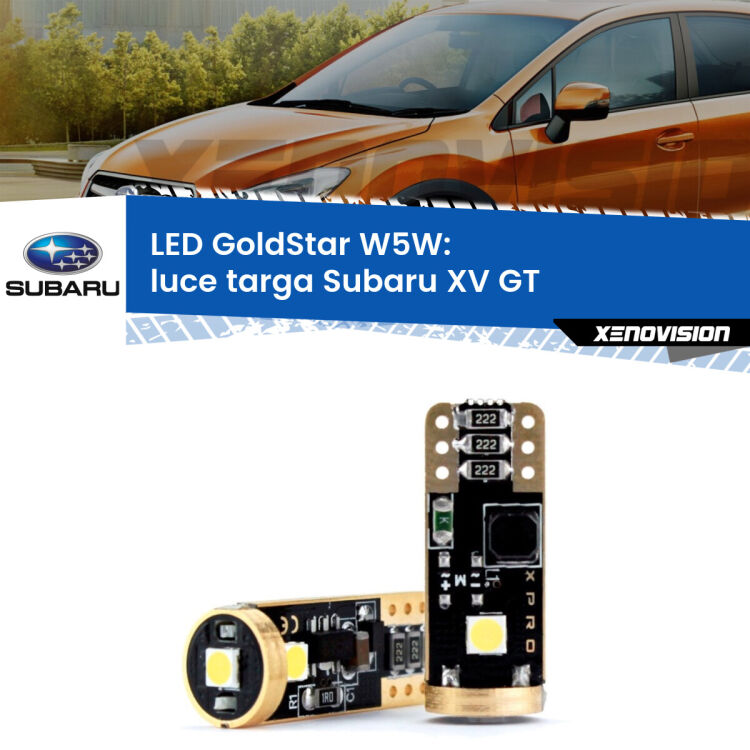 0 Luce Targa LED Subaru XV GT 2017 - 2021: T10 GoldStar <strong>Luce Targa LED Subaru XV</strong> GT 2017 - 2021: ottima luminosità a 360 gradi. Si inseriscono ovunque. Canbus, Top Quality.