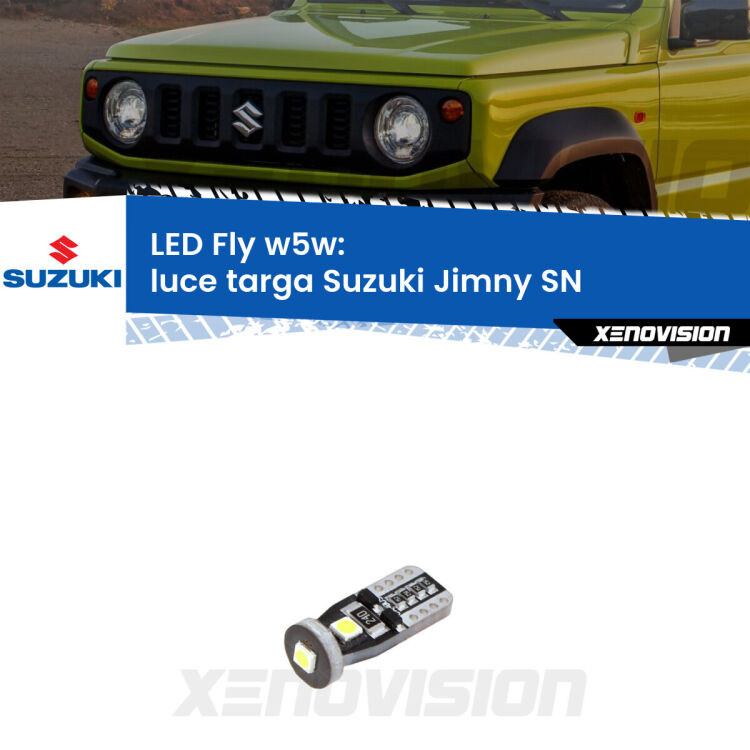 <strong>luce targa LED per Suzuki Jimny</strong> SN 1998 in poi. Coppia lampadine <strong>w5w</strong> Canbus compatte modello Fly Xenovision.