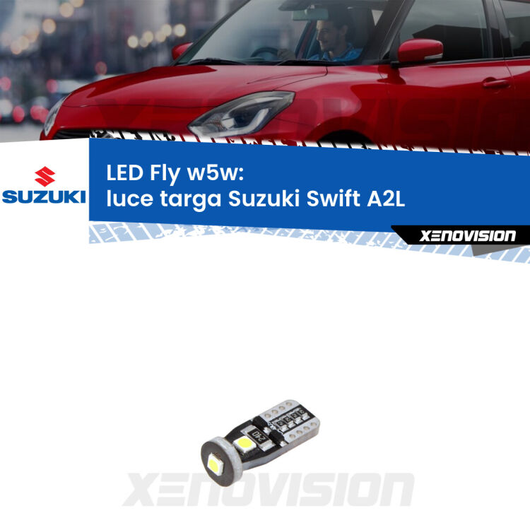 <strong>luce targa LED per Suzuki Swift</strong> A2L 2017 in poi. Coppia lampadine <strong>w5w</strong> Canbus compatte modello Fly Xenovision.