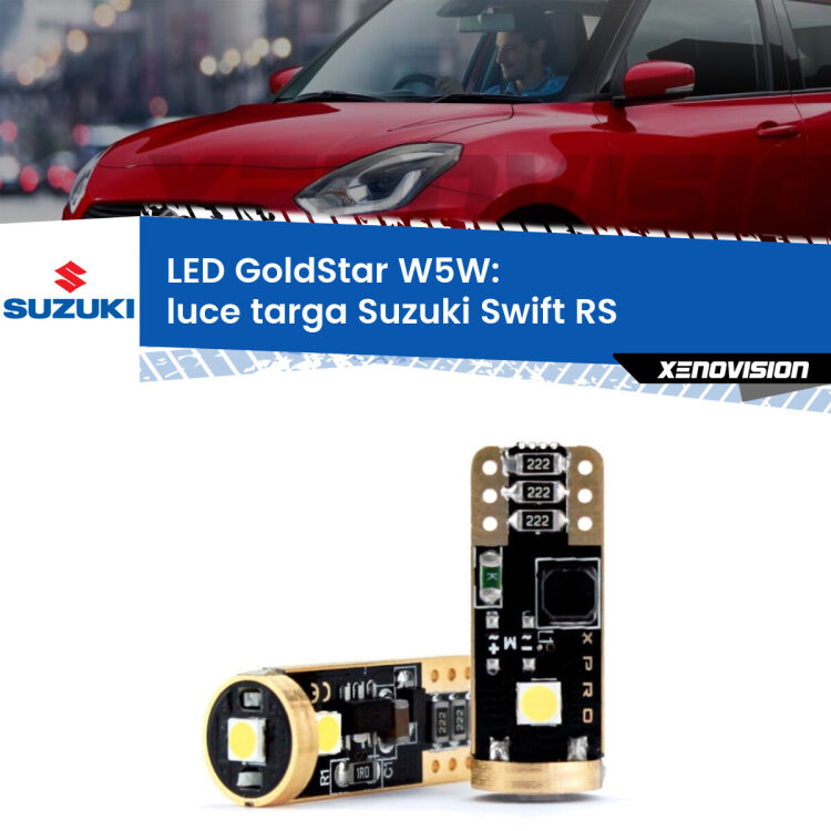 0 Luce Targa LED Suzuki Swift RS 2005 - 2010: T10 GoldStar <strong>Luce Targa LED Suzuki Swift</strong> RS 2005 - 2010: ottima luminosità a 360 gradi. Si inseriscono ovunque. Canbus, Top Quality.