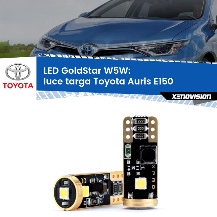 0 Luce Targa LED Toyota Auris E150 2006 - 2012: T10 GoldStar <strong>Luce Targa LED Toyota Auris</strong> E150 2006 - 2012: ottima luminosità a 360 gradi. Si inseriscono ovunque. Canbus, Top Quality.