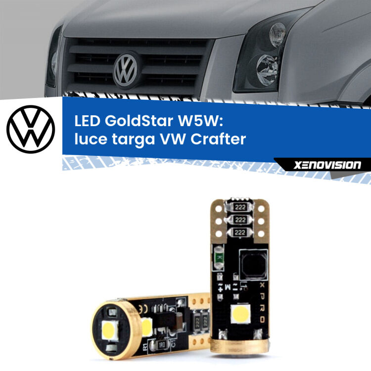 0 Luce Targa LED VW Crafter  2006 - 2016: T10 GoldStar <strong>Luce Targa LED VW Crafter</strong>  2006 - 2016: ottima luminosità a 360 gradi. Si inseriscono ovunque. Canbus, Top Quality.