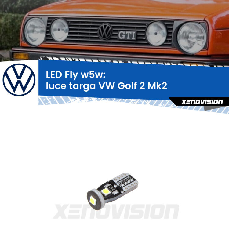 <strong>luce targa LED per VW Golf 2</strong> Mk2 Versione 1. Coppia lampadine <strong>w5w</strong> Canbus compatte modello Fly Xenovision.