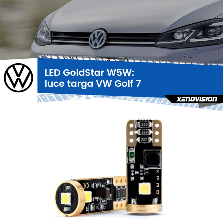 0 Luce Targa LED VW Golf 7  2012 - 2019: T10 GoldStar <strong>Luce Targa LED VW Golf 7</strong>  2012 - 2019: ottima luminosità a 360 gradi. Si inseriscono ovunque. Canbus, Top Quality.