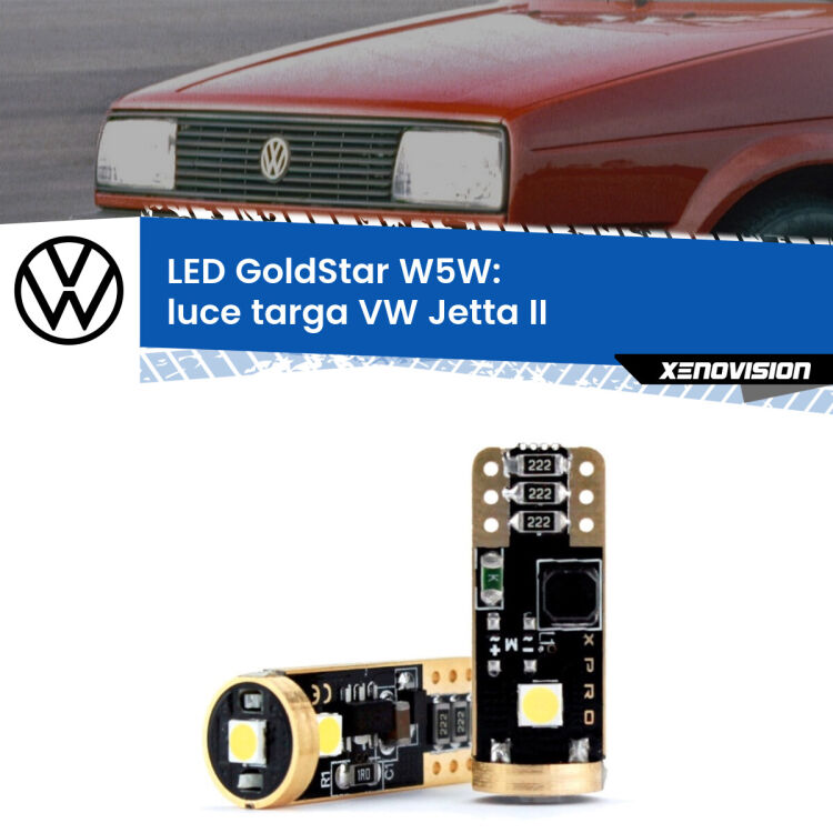 0 Luce Targa LED VW Jetta II 1984 - 1992: T10 GoldStar <strong>Luce Targa LED VW Jetta</strong> II 1984 - 1992: ottima luminosità a 360 gradi. Si inseriscono ovunque. Canbus, Top Quality.