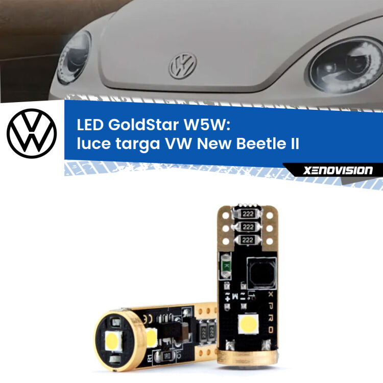 0 Luce Targa LED VW New Beetle II Versione 1: T10 GoldStar <strong>Luce Targa LED VW New Beetle</strong> II Versione 1: ottima luminosità a 360 gradi. Si inseriscono ovunque. Canbus, Top Quality.