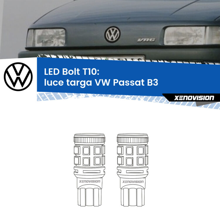 0 Luce Targa LED VW Passat B3 1988 - 1996: T10 Bolt <strong>Luce Targa LED per VW Passat</strong> B3 1988 - 1996. Coppia lampade <strong>T10</strong> modello Bolt canbus.