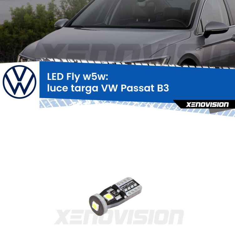 <strong>luce targa LED per VW Passat</strong> B3 1988 - 1996. Coppia lampadine <strong>w5w</strong> Canbus compatte modello Fly Xenovision.