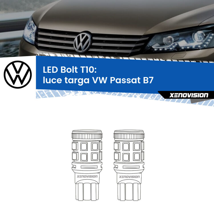 0 Luce Targa LED VW Passat B7 2010 - 2014: T10 Bolt <strong>Luce Targa LED per VW Passat</strong> B7 2010 - 2014. Coppia lampade <strong>T10</strong> modello Bolt canbus.
