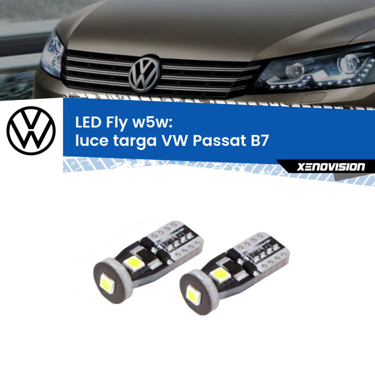 0 Luce Targa LED VW Passat B7 2010 - 2014: W5W Fly <strong>luce targa LED per VW Passat</strong> B7 2010 - 2014. Coppia lampadine <strong>w5w</strong> Canbus compatte modello Fly Xenovision.