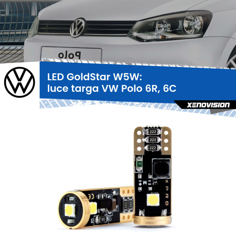 0 Luce Targa LED VW Polo 6R, 6C 2009 - 2016: T10 GoldStar <strong>Luce Targa LED VW Polo</strong> 6R, 6C 2009 - 2016: ottima luminosità a 360 gradi. Si inseriscono ovunque. Canbus, Top Quality.