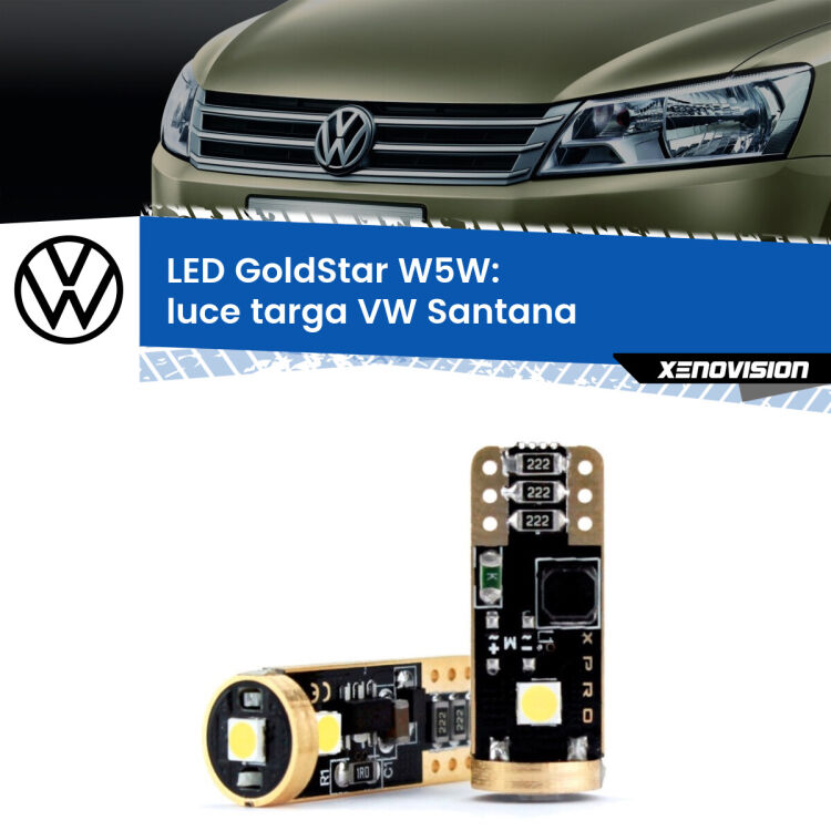 0 Luce Targa LED VW Santana 1995 - 2012: T10 GoldStar <strong>Luce Targa LED VW Santana</strong> 1995 - 2012: ottima luminosità a 360 gradi. Si inseriscono ovunque. Canbus, Top Quality.