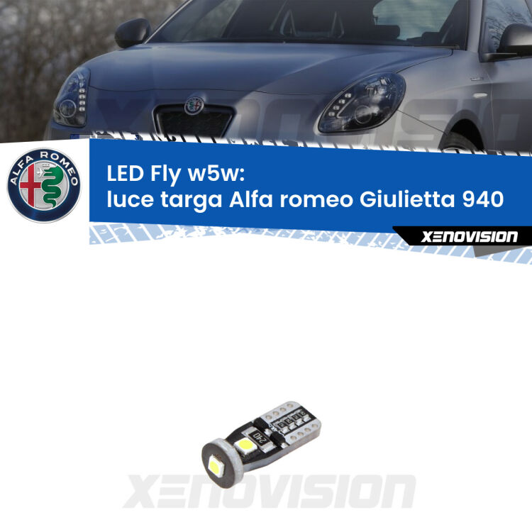 <strong>luce targa LED per Alfa romeo Giulietta</strong> 940 2010 in poi. Lampadina <strong>w5w</strong> Canbus compatta modello Fly Xenovision.
