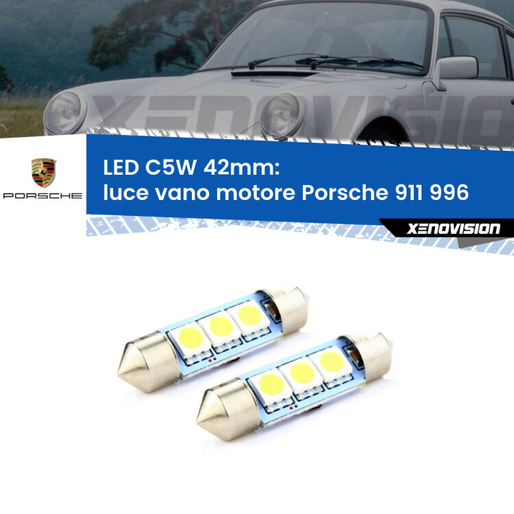 Luce Vano Motore LED c5w 41mm Porsche 911 996 1997 - 2005 (Coppia) <strong>Luce Vano Motore LED per Porsche 911</strong> 996 1997 - 2005. Coppia lampade <strong>C5W</strong> 41mm estremamente longeve.