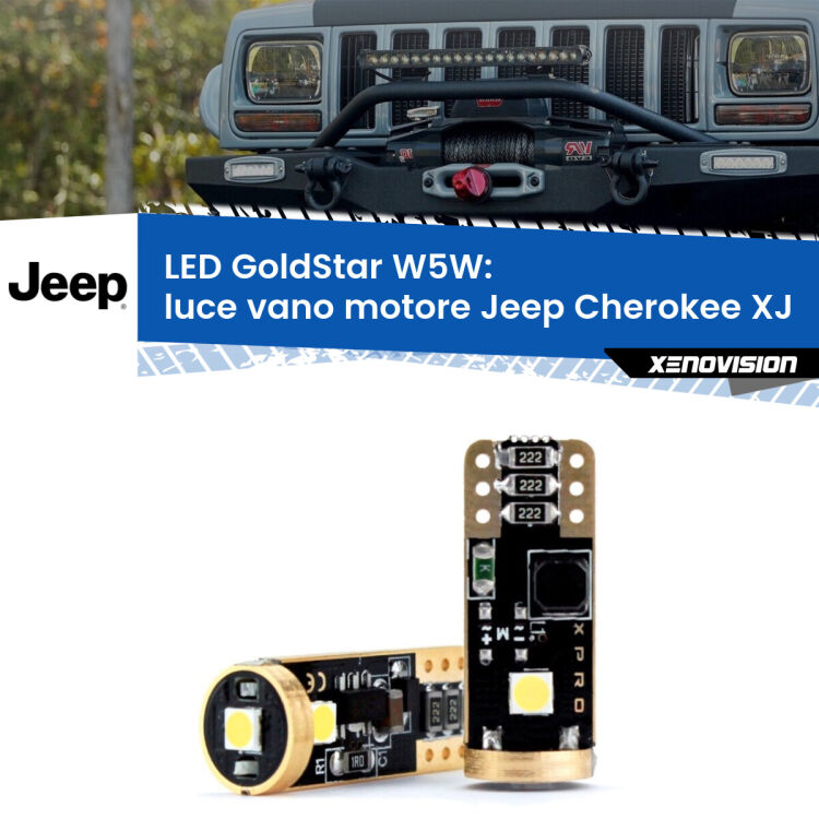 Luce Vano Motore LED Jeep Cherokee XJ 1984 - 2001: T10 GoldStar <strong>Luce Vano Motore LED Jeep Cherokee</strong> XJ 1984 - 2001: ottima luminosità a 360 gradi. Si inseriscono ovunque. Canbus, Top Quality.