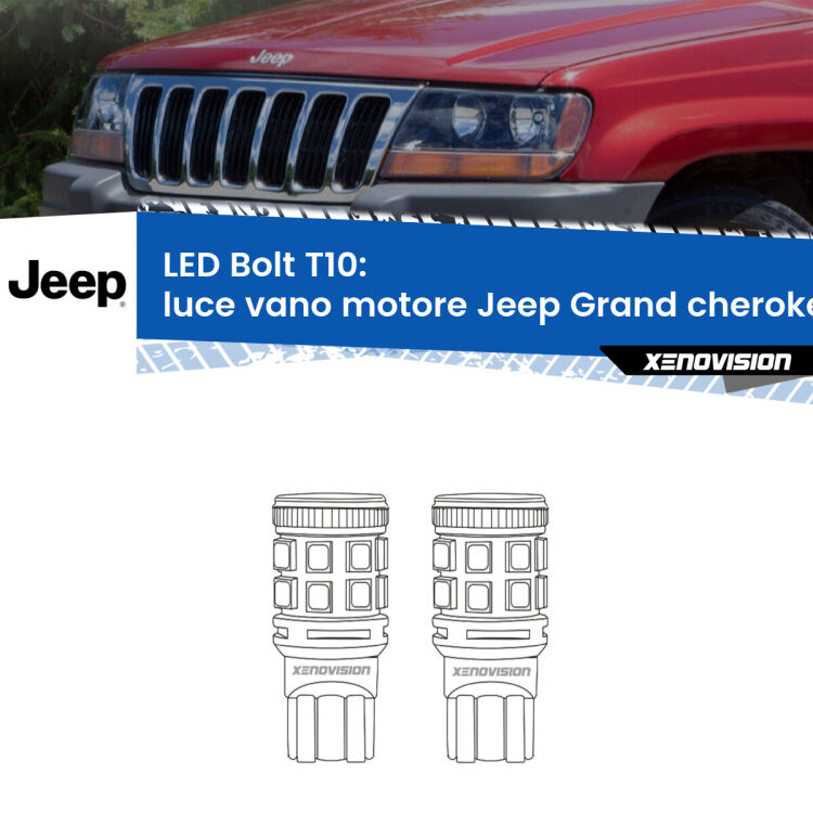 Luce Vano Motore LED Jeep Grand cherokee II WJ, WG 1999 - 2004: T10 Bolt <strong>Luce Vano Motore LED per Jeep Grand cherokee II</strong> WJ, WG 1999 - 2004. Coppia lampade <strong>T10</strong> modello Bolt canbus.
