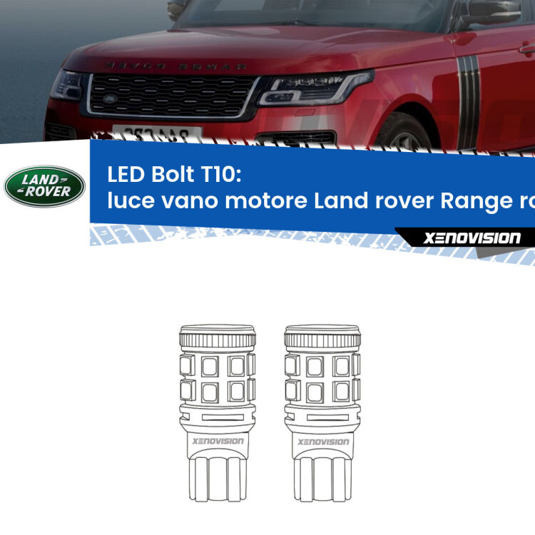 Luce Vano Motore LED Land rover Range rover Mk1 1970 - 1994: T10 Bolt <strong>Luce Vano Motore LED per Land rover Range rover</strong> Mk1 1970 - 1994. Coppia lampade <strong>T10</strong> modello Bolt canbus.