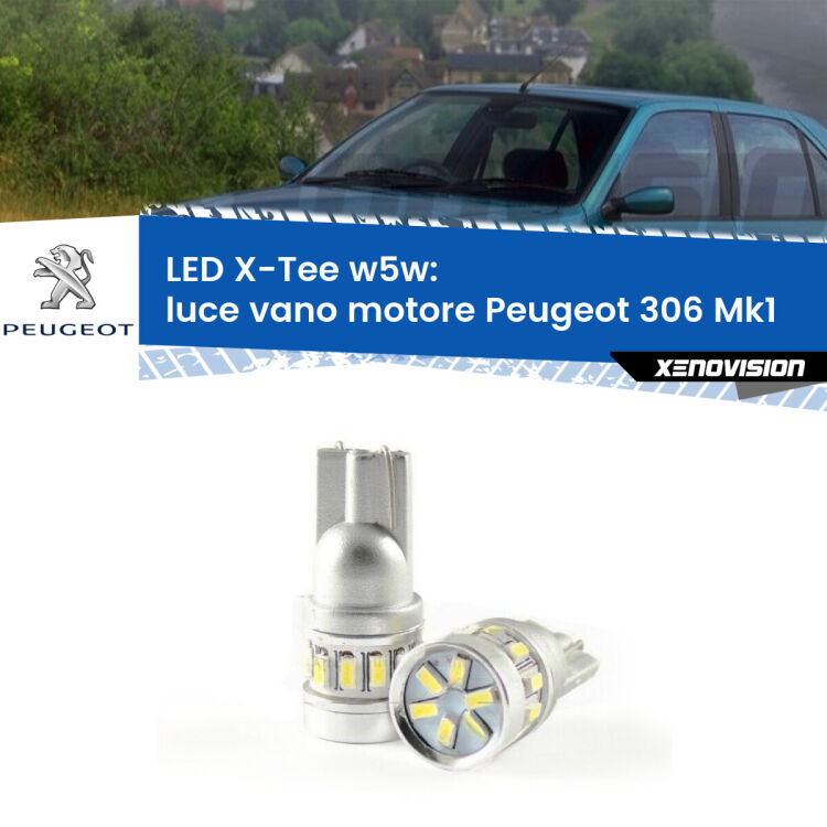 Luce Vano Motore LED per Peugeot 306 Mk1 1993 - 2001: W5W X-Tee <strong>LED luce vano motore per Peugeot 306</strong> Mk1 1993 - 2001. Lampade <strong>W5W</strong> modello X-Tee Xenovision top di gamma.