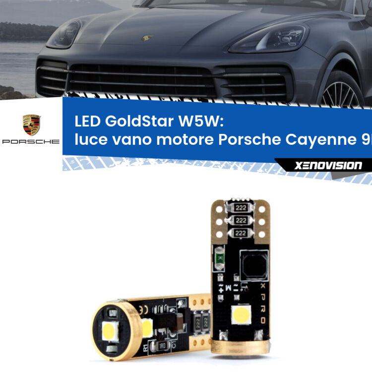 Luce Vano Motore LED Porsche Cayenne 9PA 2002 - 2010: T10 GoldStar <strong>Luce Vano Motore LED Porsche Cayenne</strong> 9PA 2002 - 2010: ottima luminosità a 360 gradi. Si inseriscono ovunque. Canbus, Top Quality.